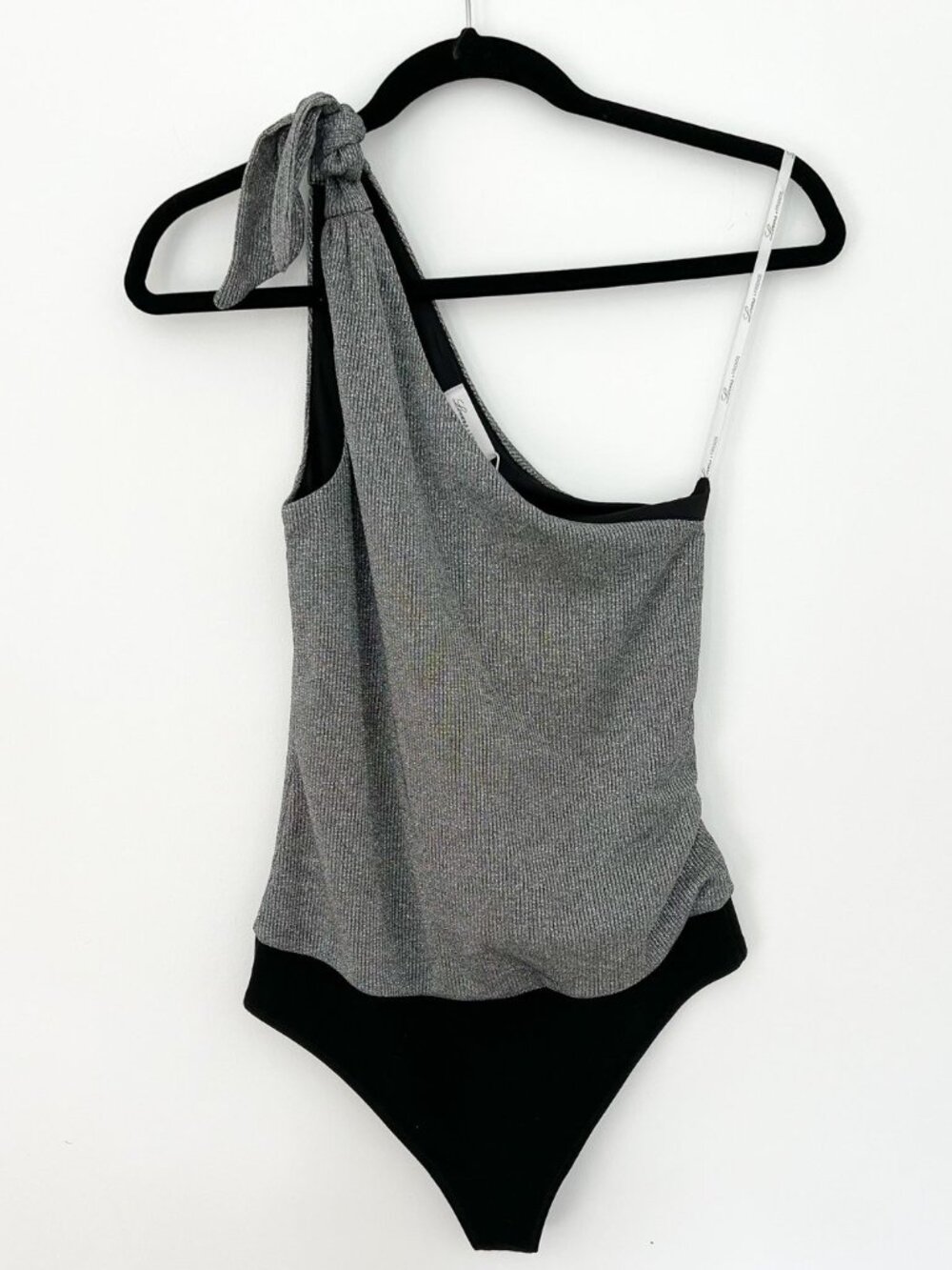 Lovers + Friends Mimi One Shoulder Metallic Bodysuit Silver NWT